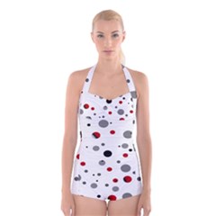 Decorative Dots Pattern Boyleg Halter Swimsuit  by ValentinaDesign