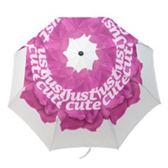 Just Cute Text Over Pink Rose Folding Umbrellas by dflcprints