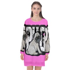 Pug Long Sleeve Chiffon Shift Dress  by Valentinaart