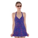 Grid Lines Square Pink Cyan Purple Blue Squares Lines Plaid Halter Swimsuit Dress View1