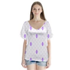 Purple White Hexagon Dots Flutter Sleeve Top