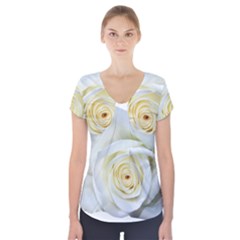 Flower White Rose Lying Short Sleeve Front Detail Top by Nexatart