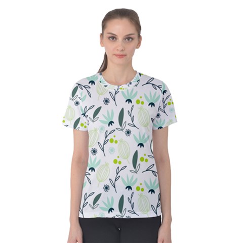 Hand Drawm Seamless Floral Pattern Women s Cotton Tee by TastefulDesigns