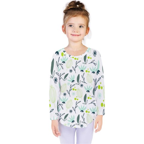 Hand Drawm Seamless Floral Pattern Kids  Long Sleeve Tee by TastefulDesigns