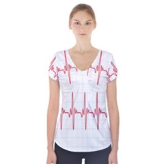 Cardiogram Vary Heart Rate Perform Line Red Plaid Wave Waves Chevron Short Sleeve Front Detail Top by Mariart