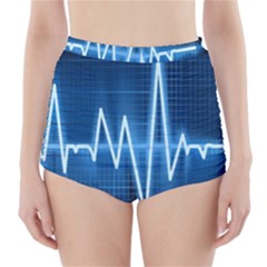 Heart Monitoring Rate Line Waves Wave Chevron Blue High-waisted Bikini Bottoms by Mariart