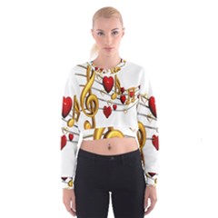 Music Notes Heart Beat Cropped Sweatshirt by Mariart