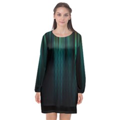 Lines Light Shadow Vertical Aurora Long Sleeve Chiffon Shift Dress 