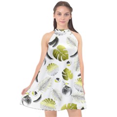 Tropical Pattern Halter Neckline Chiffon Dress  by Valentinaart