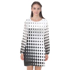 Comic Dots Polka Black White Long Sleeve Chiffon Shift Dress 