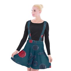 Zodiac Signs Planets Blue Red Space Suspender Skater Skirt