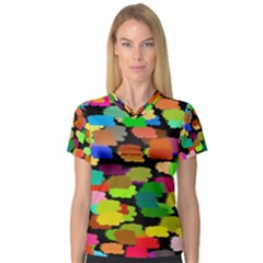 Colorful Paint On A Black Background                 Women s V-neck Sport Mesh Tee