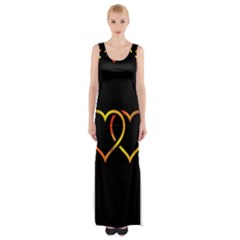 Heart Gold Black Background Love Maxi Thigh Split Dress by Nexatart