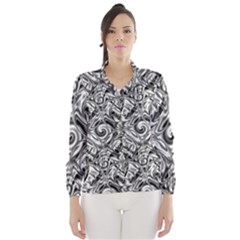 Gray Scale Pattern Tile Design Wind Breaker (women) by Nexatart