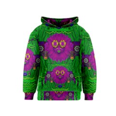 Summer Flower Girl With Pandas Dancing In The Green Kids  Pullover Hoodie by pepitasart