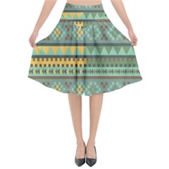 Bezold Effect Traditional Medium Dimensional Symmetrical Different Similar Shapes Triangle Green Yel Flared Midi Skirt by Mariart