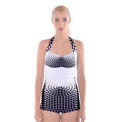 Black White Polkadots Line Polka Dots Boyleg Halter Swimsuit  by Mariart