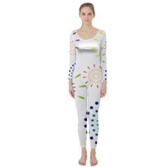 Fireworks Illustrations Fire Partty Polka Long Sleeve Catsuit by Mariart