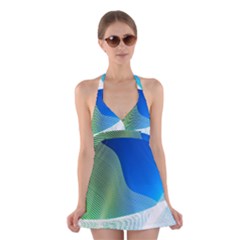 Light Means Net Pink Rainbow Waves Wave Chevron Green Blue Halter Swimsuit Dress by Mariart