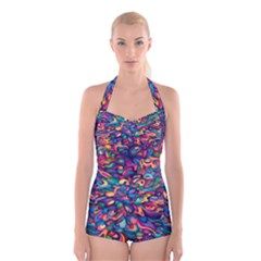 Moreau Rainbow Paint Boyleg Halter Swimsuit 