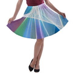 Light Means Net Pink Rainbow Waves Wave Chevron Green Blue Sky A-line Skater Skirt by Mariart