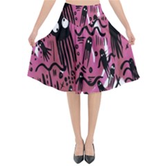 Octopus Colorful Cartoon Octopuses Pattern Black Pink Flared Midi Skirt by Mariart