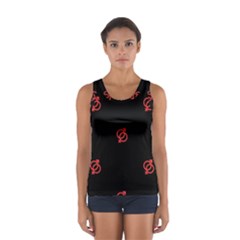 Seamless Pattern With Symbol Sex Men Women Black Background Glowing Red Black Sign Women s Sport Tank Top  by Mariart