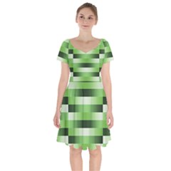 View Original Pinstripes Green Shapes Shades Short Sleeve Bardot Dress