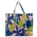 Tropics Leaf Yellow Green Blue Zipper Large Tote Bag View1