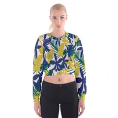 Tropics Leaf Yellow Green Blue Cropped Sweatshirt by Mariart