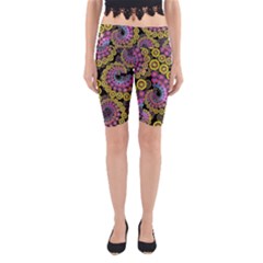 Spiral Floral Fractal Flower Star Sunflower Purple Yellow Yoga Cropped Leggings by Mariart