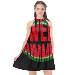 Watermelon - Sweet Summer Halter Neckline Chiffon Dress 