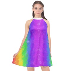 Striped Painted Rainbow Halter Neckline Chiffon Dress  by Brini