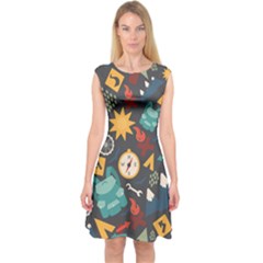 Compass Cypress Chair Arrow Wheel Star Mountain Capsleeve Midi Dress by Mariart