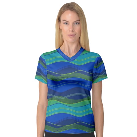 Geometric Line Wave Chevron Waves Novelty Women s V-neck Sport Mesh Tee by Mariart