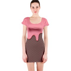 Ice Cream Pink Choholate Plaid Chevron Short Sleeve Bodycon Dress