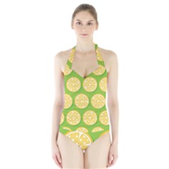 Lime Orange Yellow Green Fruit Halter Swimsuit by Mariart