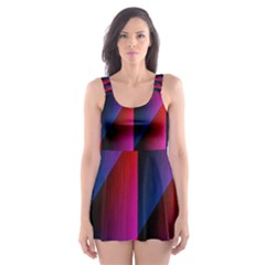 Photography Illustrations Line Wave Chevron Red Blue Vertical Light Skater Dress Swimsuit by Mariart