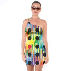 Watermark Circles Squares Polka Dots Rainbow Plaid One Soulder Bodycon Dress by Mariart