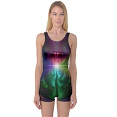 Anodized Rainbow Eyes And Metallic Fractal Flares One Piece Boyleg Swimsuit by jayaprime