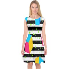 Cube Line Polka Dots Horizontal Triangle Pink Yellow Blue Green Black Flag Capsleeve Midi Dress by Mariart