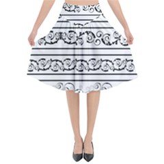 Black White Decorative Ornaments Flared Midi Skirt by Mariart