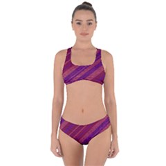 Maroon Striped Texture Criss Cross Bikini Set