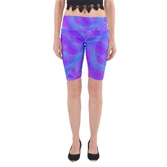 Original Purple Blue Fractal Composed Overlapping Loops Misty Translucent Yoga Cropped Leggings by Mariart