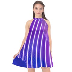 Rays Light Chevron Blue Purple Line Light Halter Neckline Chiffon Dress 