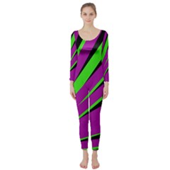 Rays Light Chevron Purple Green Black Long Sleeve Catsuit by Mariart