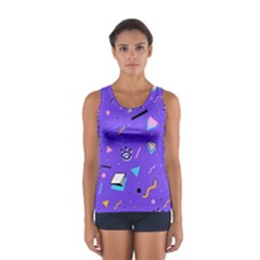 Vintage Unique Graphics Memphis Style Geometric Style Pattern Grapic Triangle Big Eye Purple Blue Women s Sport Tank Top  by Mariart