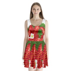 Strawberry Red Seed Leaf Green Split Back Mini Dress  by Mariart