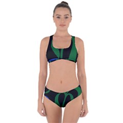 Flower Green Blue Polka Dots Criss Cross Bikini Set