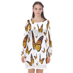 Butterfly Spoonflower Long Sleeve Chiffon Shift Dress 